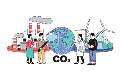 脱炭素をイメージした環境に優しい社会のコンセプトイラスト