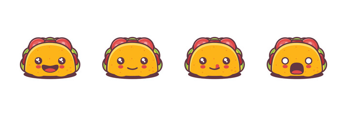 vector taco cartoon mascot, with different facial expressions