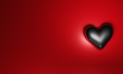 black heart on red background. Bad Valentine Day theme, 3d illustration