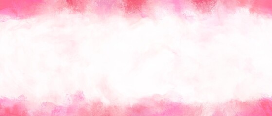 油絵と雲の抽象背景横長テンプレート）ピンクのフレーム　中央に白いスペース　キャンバスのテクスチャ　春