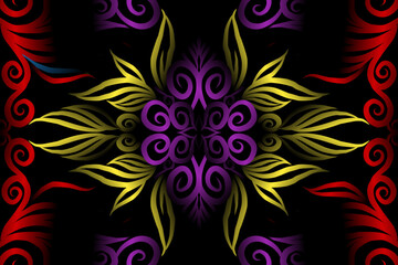Fototapeta na wymiar colourful caleidoscope classic gradient flower art pattern of traditional tenun batik ethnic dayak ornament for wallpaper ads background sticker or clothing