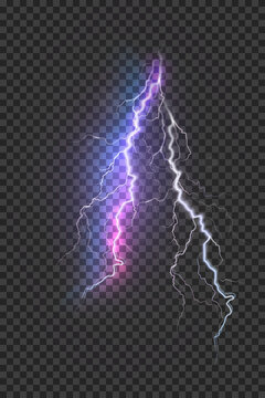 A set of lightning Magic and bright light effects. Vector illustration. Discharge electric current. Charge current. Natural phenomena.