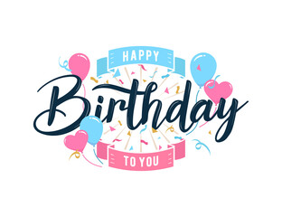 Birthday lettering  with red and blue balloon on with background