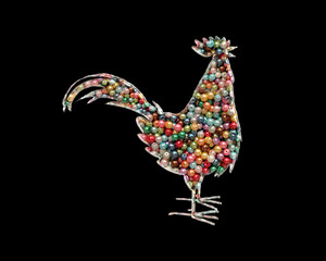Fototapeta na wymiar Rooster chicken Beads Icon Logo Handmade Embroidery illustration