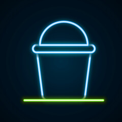 Fototapeta na wymiar Glowing neon line Bucket icon isolated on black background. Colorful outline concept. Vector