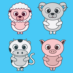 animal set cartoon vector icon illustration logo mascot hand drawn concept trendy cartoon