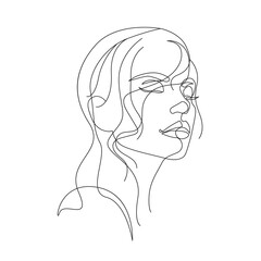 Woman Head Line Art Drawing. Abstract Female Head One Line Drawing for Wall Art, Fashion Prints, Posters. Art Sketch Print, Black And White Single Line Art, Feminine Poster. Vector EPS 10