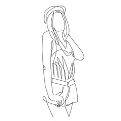 Fashion Woman Silhouette Line Drawing. Abstract Minimal Female Figure. Continuous One Line Fashion Woman Illustration. Modern Trendy Contour Drawing. Vector EPS 10.