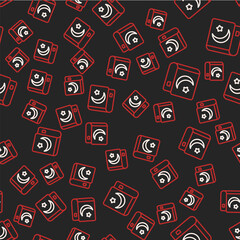 Line Holy book of Koran icon isolated seamless pattern on black background. Muslim holiday, Eid Mubarak, Eid al-fitr, Ramadan Kareem. Vector