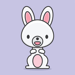 Cute white rabbit cartoon vector icon illustration logo mascot hand drawn concept trandy cartoon