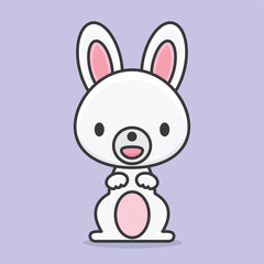 Cute white rabbit cartoon vector icon illustration logo mascot hand drawn concept trandy cartoon