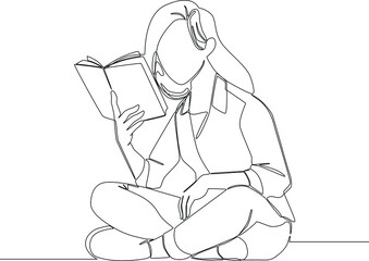 Female read a book one line drawing. Continuous hand drawn minimalist minimalism design isolated on white background vector illustration.