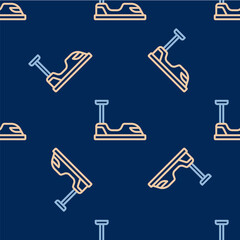 Line Bumper car icon isolated seamless pattern on blue background. Amusement park. Childrens entertainment playground, recreation park. Vector