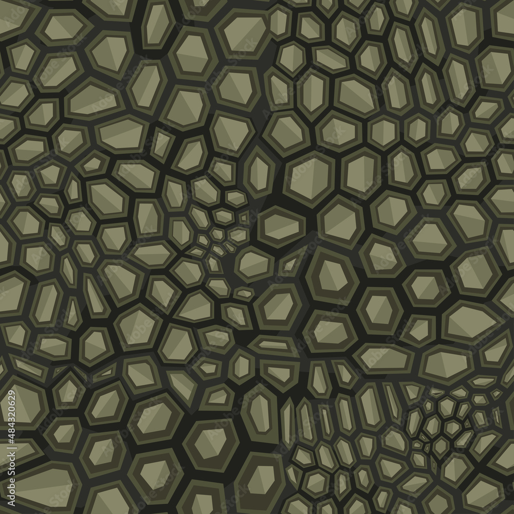 Poster seamless pattern hexagonal chaotic camo ornament. abstract modern flat vector background.