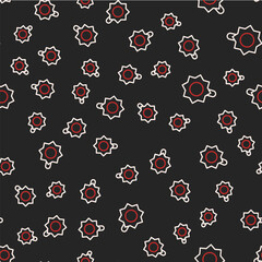 Line Christmas toy icon isolated seamless pattern on black background. Merry Christmas and Happy New Year. Vector