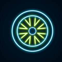Glowing neon line Stopwatch icon isolated on black background. Time timer sign. Chronometer sign. Colorful outline concept. Vector