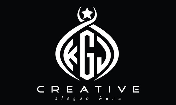 KGJ three letters monogram curved oval initial logo design, geometric minimalist modern creative logo, vector template