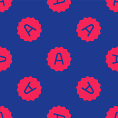 Red Exam sheet with A plus grade icon isolated seamless pattern on blue background. Test paper, exam, or survey concept. School test or exam. Vector