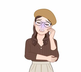 ベレー帽を着けた若い女性