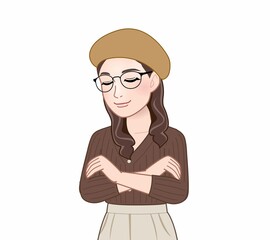 ベレー帽を着けた若い女性
