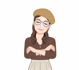 ベレー帽を着けた若い女性