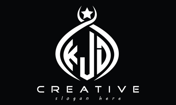 KJD three letters monogram curved oval initial logo design, geometric minimalist modern creative logo, vector template