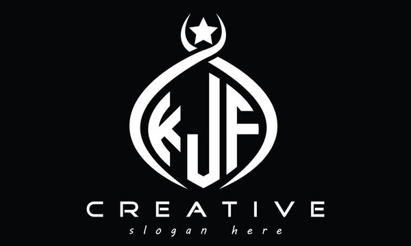 KJF three letters monogram curved oval initial logo design, geometric minimalist modern creative logo, vector template