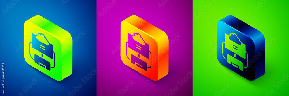 Aufkleber isometric cloud database icon isolated on blue, purple and green background. cloud computing concept