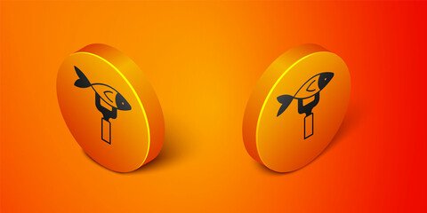 Isometric Dried fish icon isolated on orange background. Orange circle button. Vector