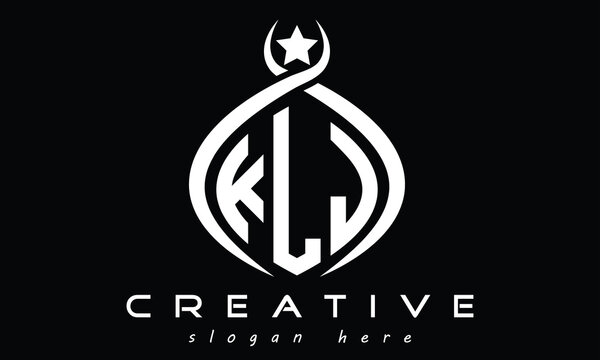 KLJ three letters monogram curved oval initial logo design, geometric minimalist modern creative logo, vector template