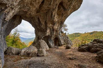 The huge arch of the outlaw surah, the oltet gorges, gorj county romania