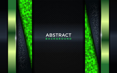 Modern Dark Navy Background Design Combined with Shinny Metallic Green and Polygon Element.