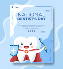 Dentist Day Poster Template Flat Dental Design Illustration Editable of Square Background Suitable for Social media or Web Internet Ads