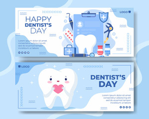 Dentist Day Banner Template Flat Dental Design Illustration Editable of Square Background Suitable for Social media or Web Internet Ads