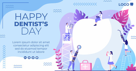 Dentist Day Post Template Flat Dental Design Illustration Editable of Square Background Suitable for Social media or Web Internet Ads