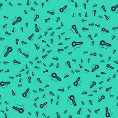 Black Meteorology thermometer measuring icon isolated seamless pattern on green background. Thermometer equipment showing hot or cold weather. Vector