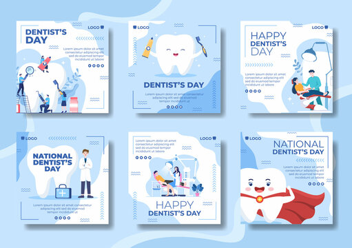 Dentist Day Post Template Flat Dental Design Illustration Editable of Square Background Suitable for Social media or Web Internet Ads