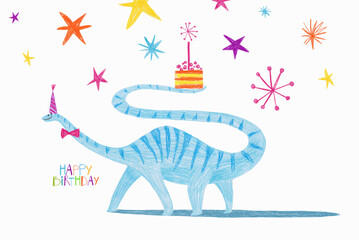 Funny birthday card with Diplodocus dinosaur