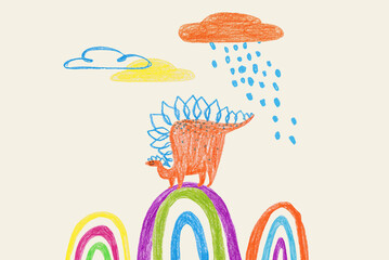 Kids illustration with Stegosaurus dinosaur - 484325040