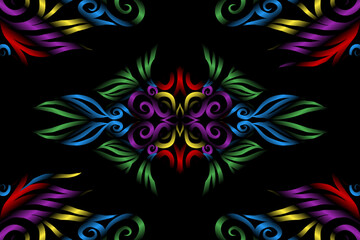 colourful caleidoscope classic gradient flower art pattern of traditional tenun batik ethnic dayak ornament for wallpaper ads background sticker or clothing