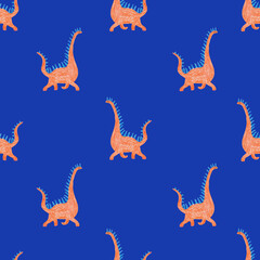 Seamless pattern with funny Barosaurus dinosaur