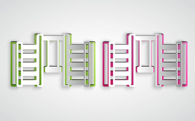 Paper cut Wooden Swedish wall icon isolated on grey background. Swedish stairs. Paper art style. Vector