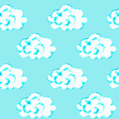 Seamless cloud pattern. St. Patrick's Day. Watercolor illustration. Isolated on a blue background.