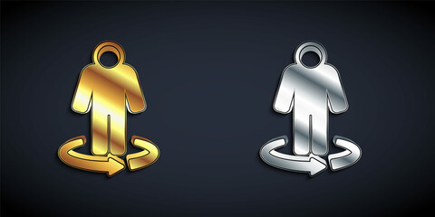 Gold and silver 3d modeling icon isolated on black background. Augmented reality or virtual reality. Long shadow style. Vector