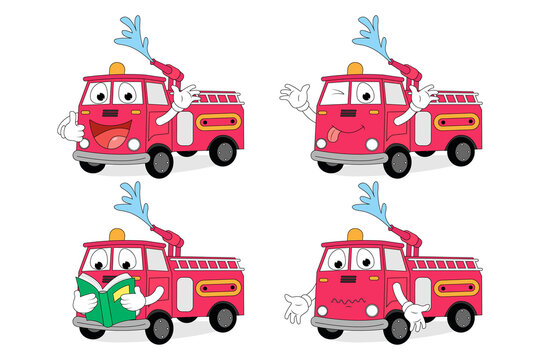 cute fire truck cartoon illustration