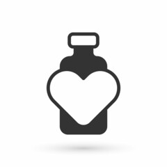 Grey Bottle with love potion icon isolated on white background. Valentines day symbol. Vector