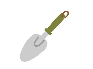 かわいいガーデニングの緑色のスコップ／手描きイラスト