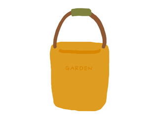 かわいいガーデニングの黄色のバケツ／手描きイラスト