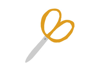 かわいいガーデニングの黄色のハサミ／手描きイラスト