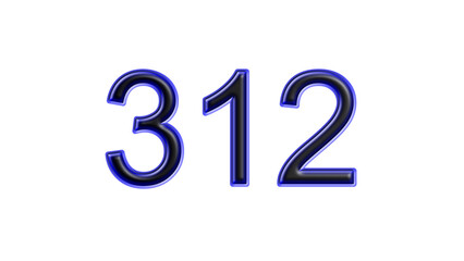 blue 312 number 3d effect white background
